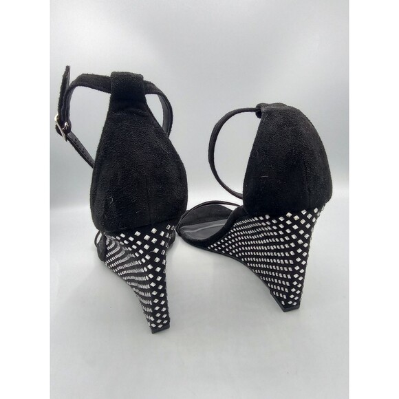 Lagaro Black Suede Rhinestone Ankle Strap Platform Wedge Sandals Women’s Sz 10 - Picture 7 of 12